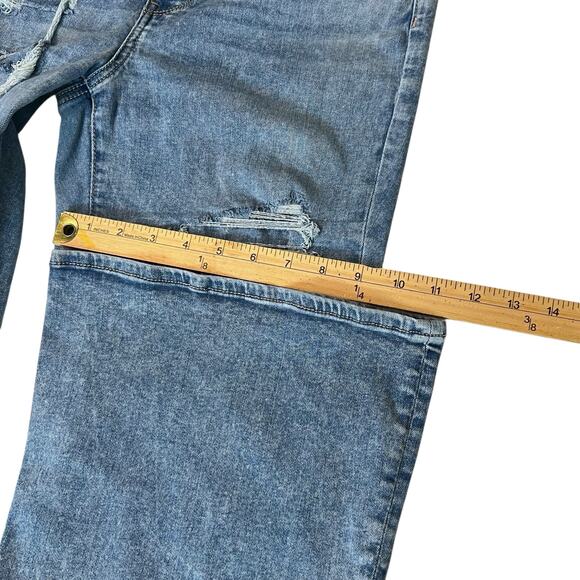 American Eagle Super Hi-Rise Flare Jeans Women 14 Distressed Next Level Stretch - Picture 13 of 15